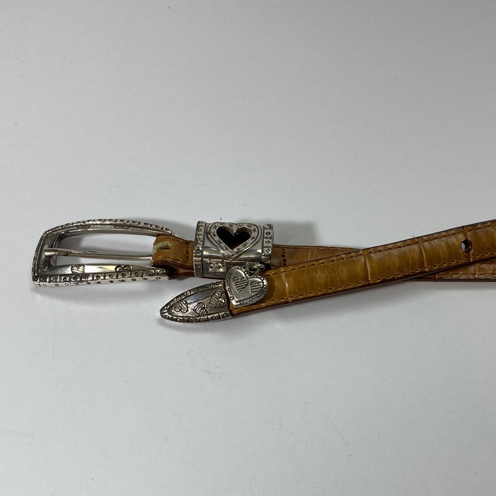Brighton Skinny Belt Womens Size M L 32 Brown Croc Embossed Leather Heart Buckle - Picture 4 of 5